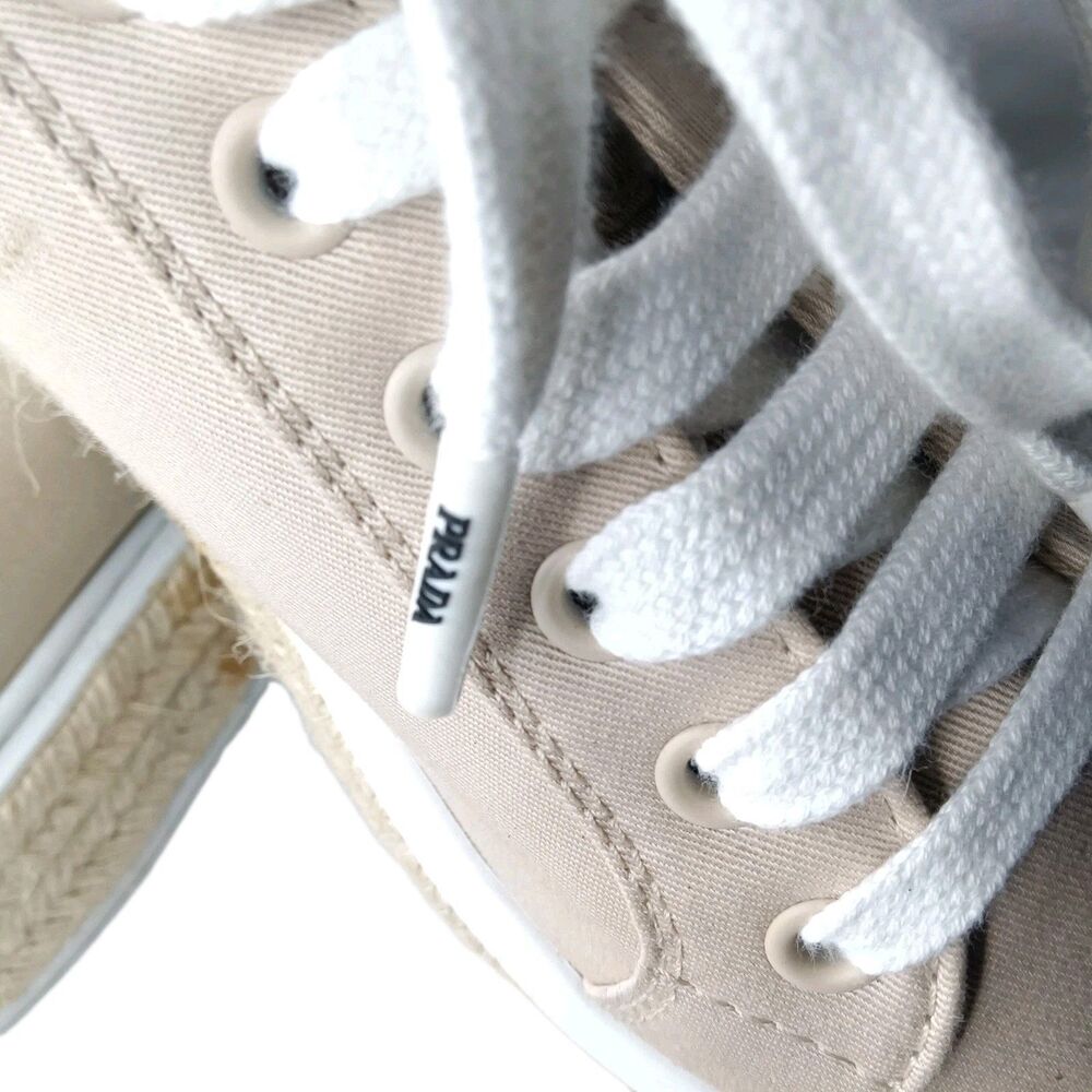 Prada Espadrilles Platform Shoes Beige Canvas  Sneakers Women's Size 39 - Picture 8 of 15